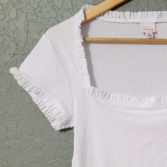Cinq a Sept Womens Square Neck Short Sleeve Top Size M White Ruffle Regencycore - Picture 4 of 11
